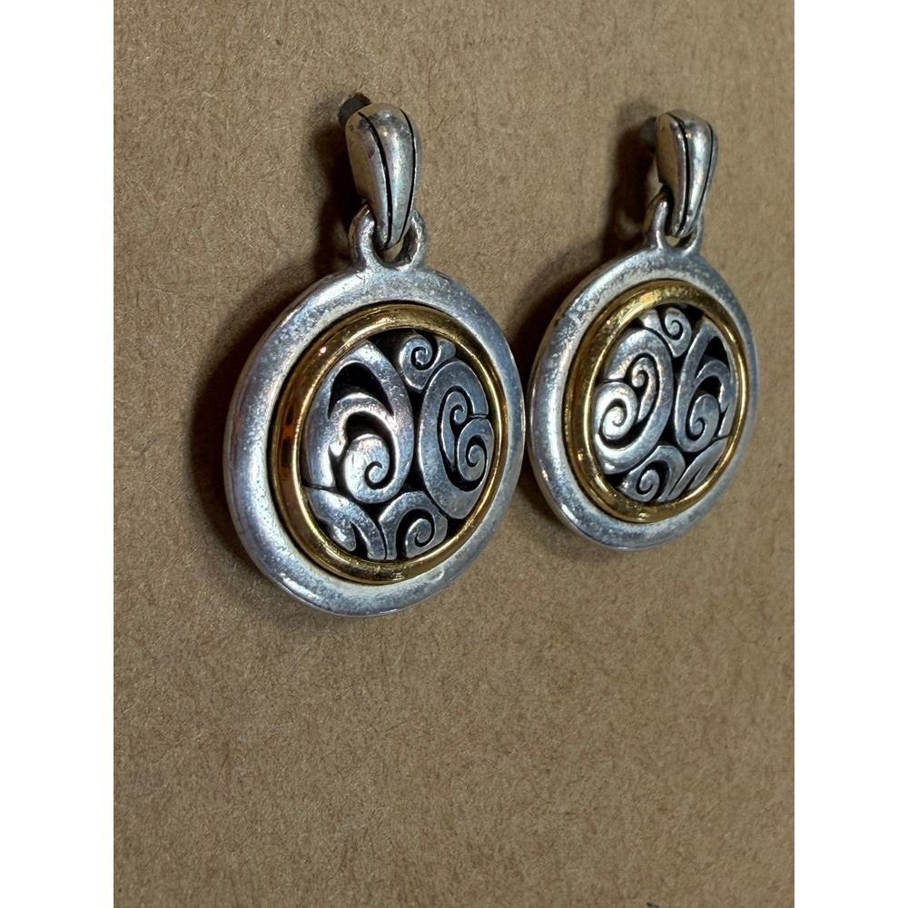 Brighton Elegant Silver‎ Gold Tone Swirl Round Dangle Earrings